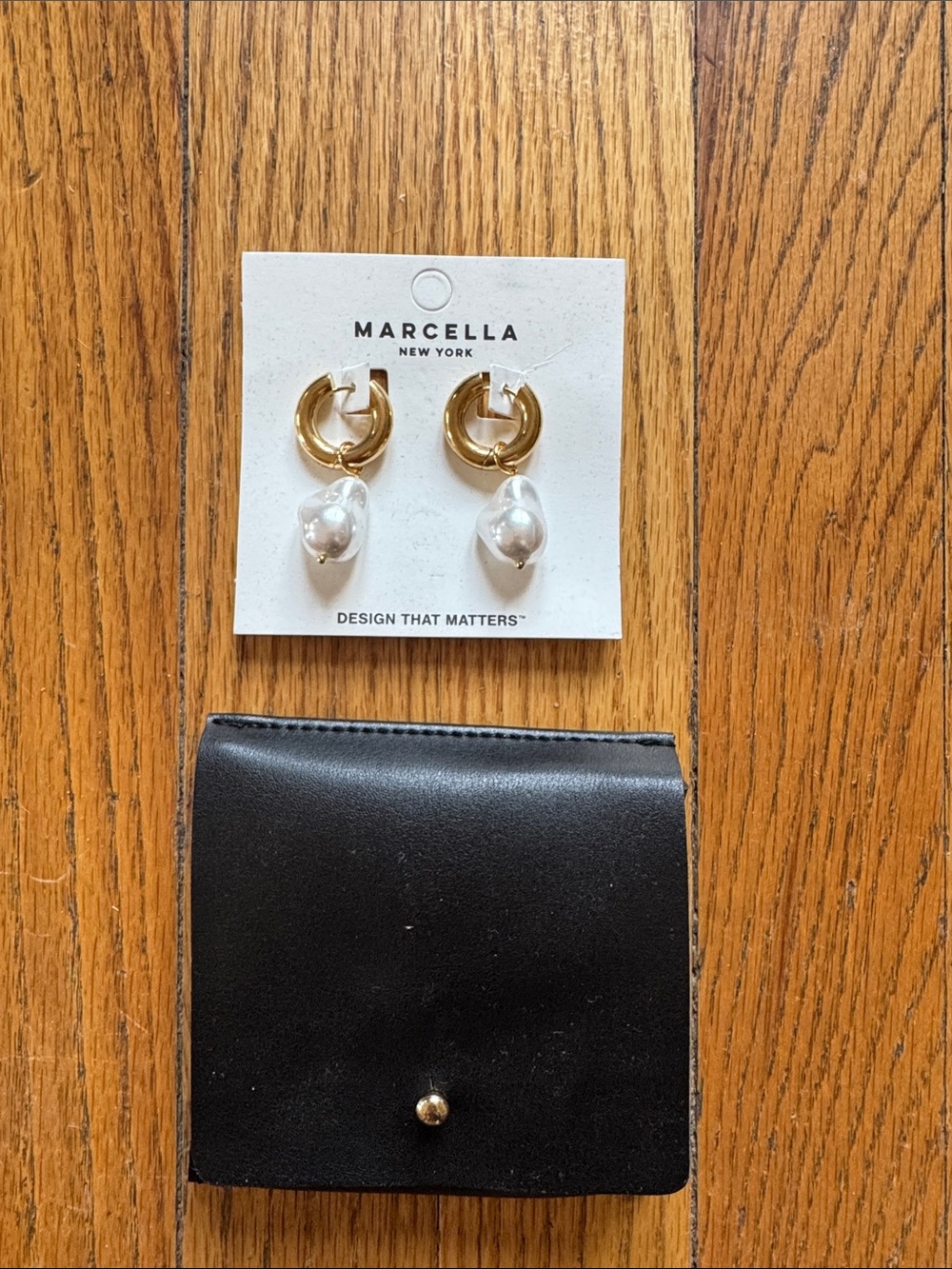 MARCELLA Chunky Gold Hoop Earrings with Pearl Drops - Picture 4 of 5